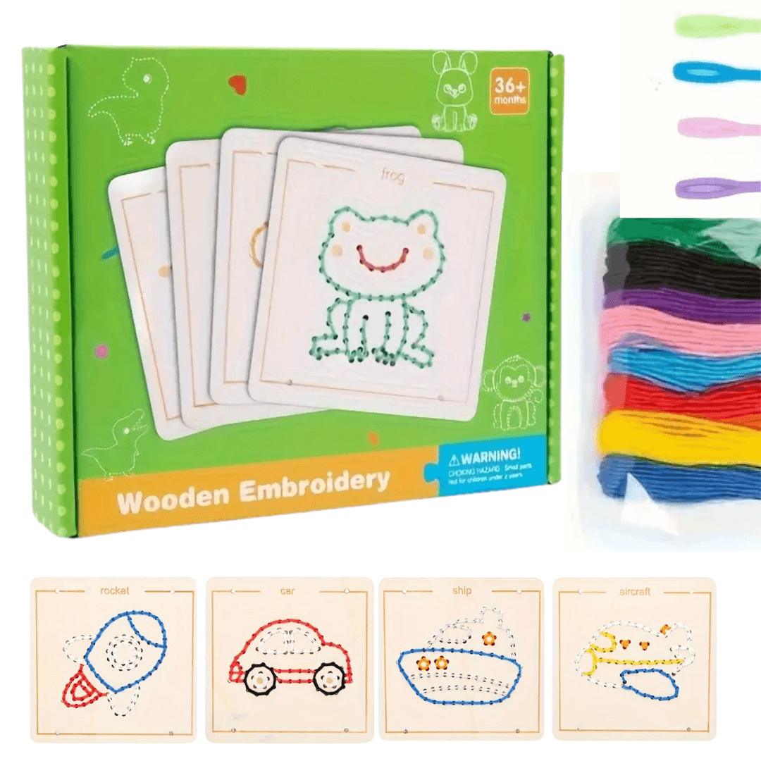 Wood Embroidery Kit - 4pc Set for Creative Stitching & Fine Motor Fun! - Made2Motivate