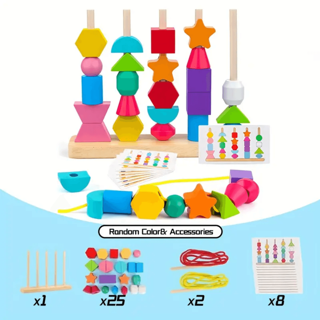 Wooden Stacking & Lacing Bead Set – Engaging Educational Toy for Kids - Made2Motivate