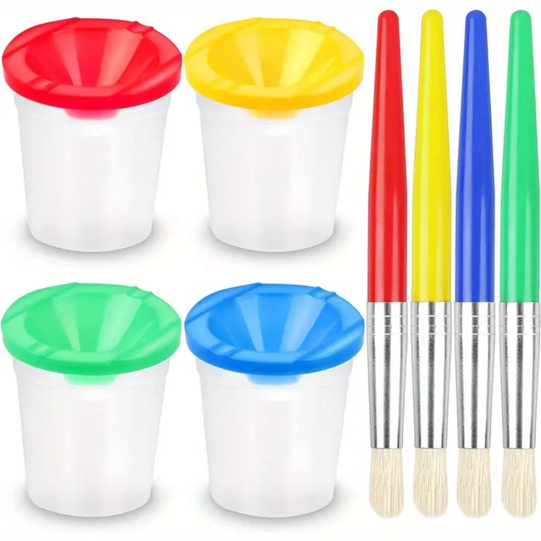 Spill-Proof Paint Cups with Brush Set