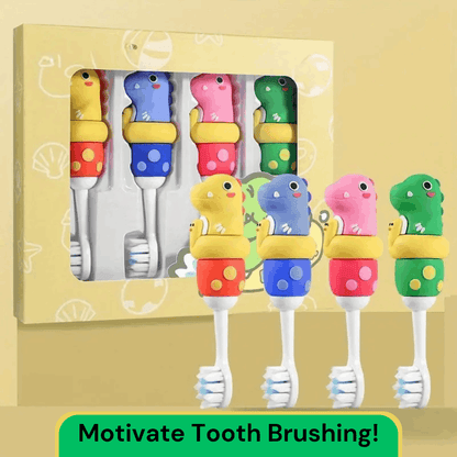 Grip-a-Saurus Toothbrush Set - 4 Pack for Easy Grip & Fun Brushing!