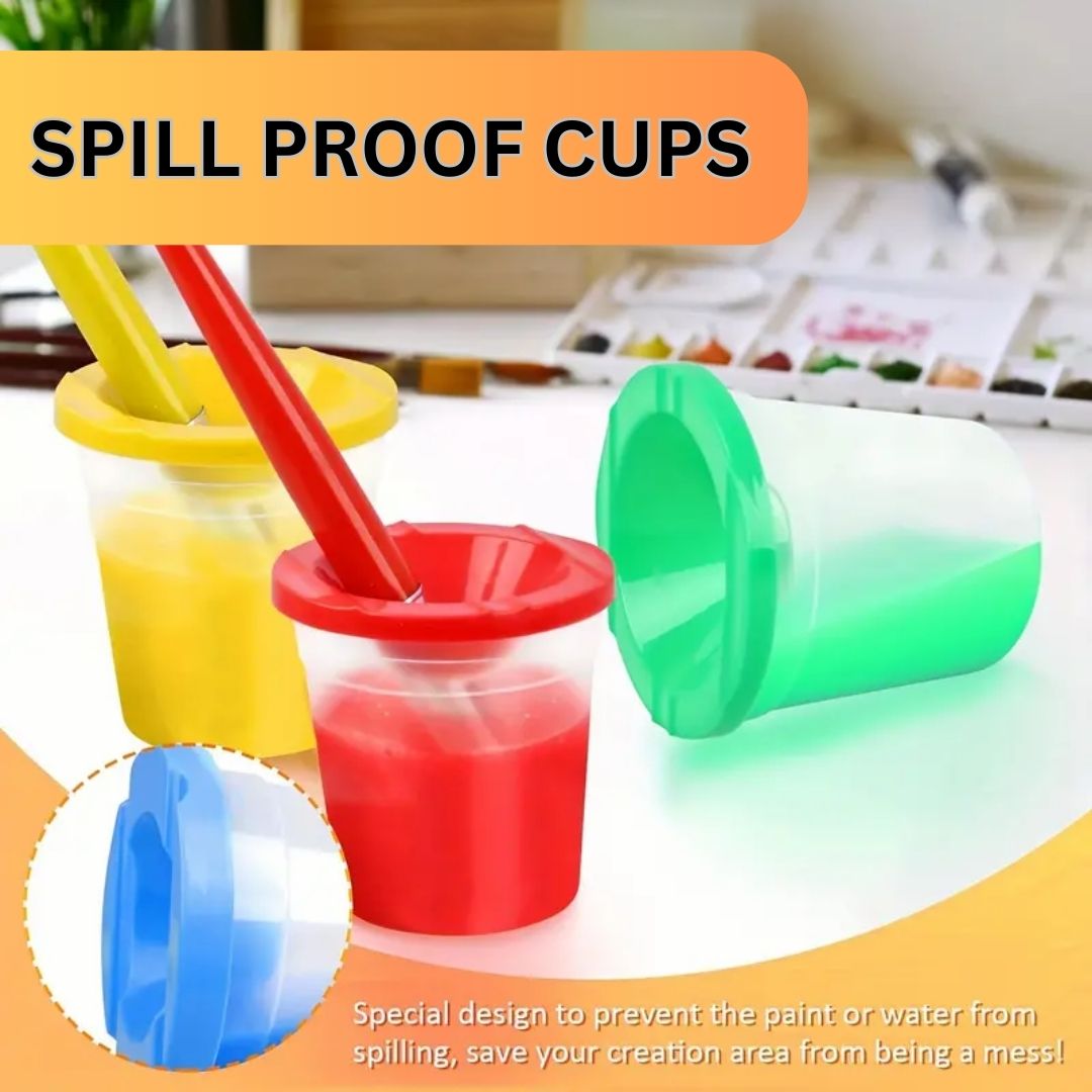 Spill-Proof Paint Cups with Brush Set