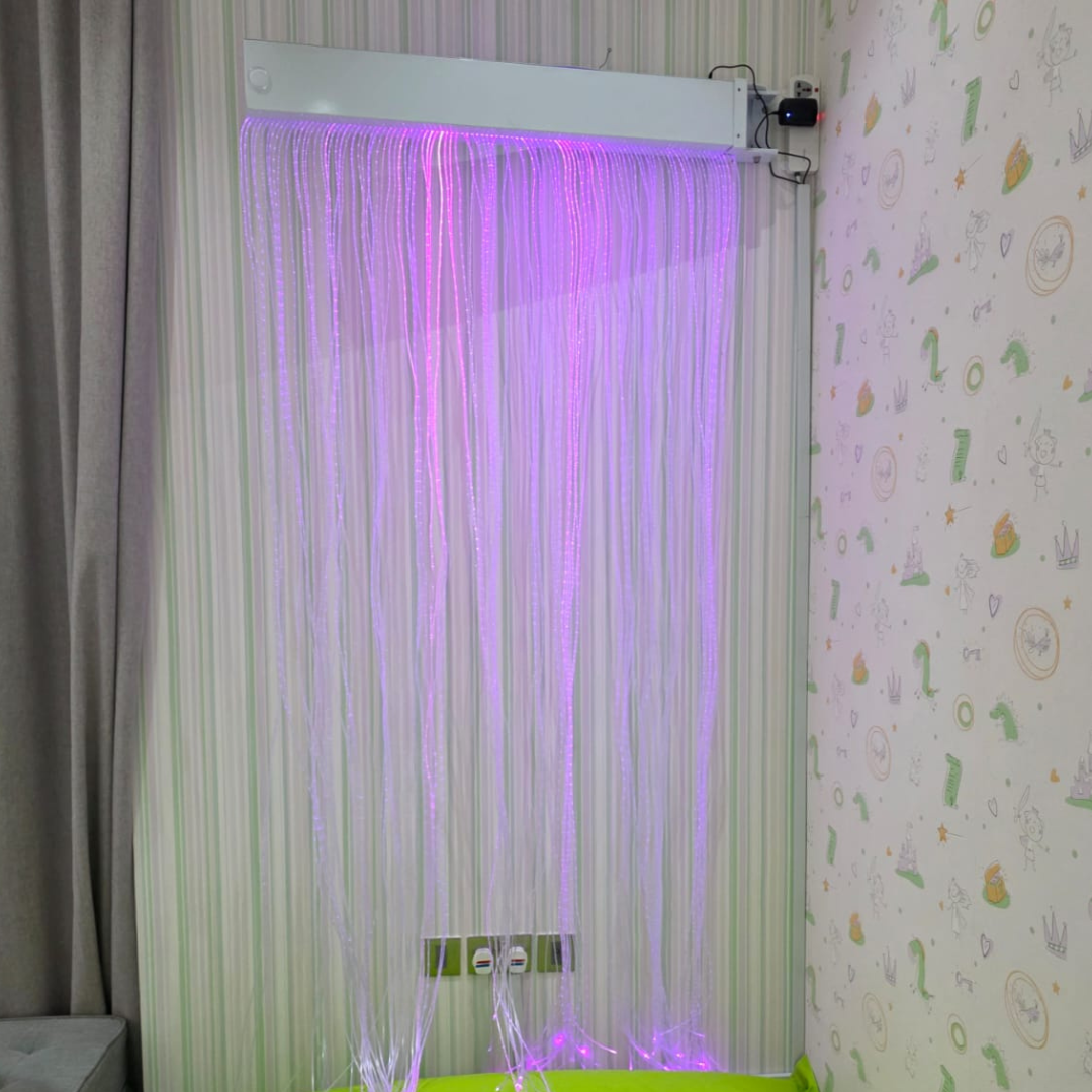 Swivel Fiber Optic Sensory Light Panel – 100-Strand Wall-Mounted LED Curtain (1M x 2M, RGB)
