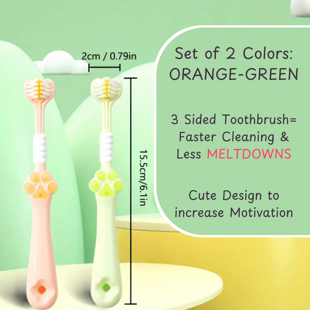 TinyPaws 3-Sided Toothbrush – Set of 2, For Faster, Fun Brushing!