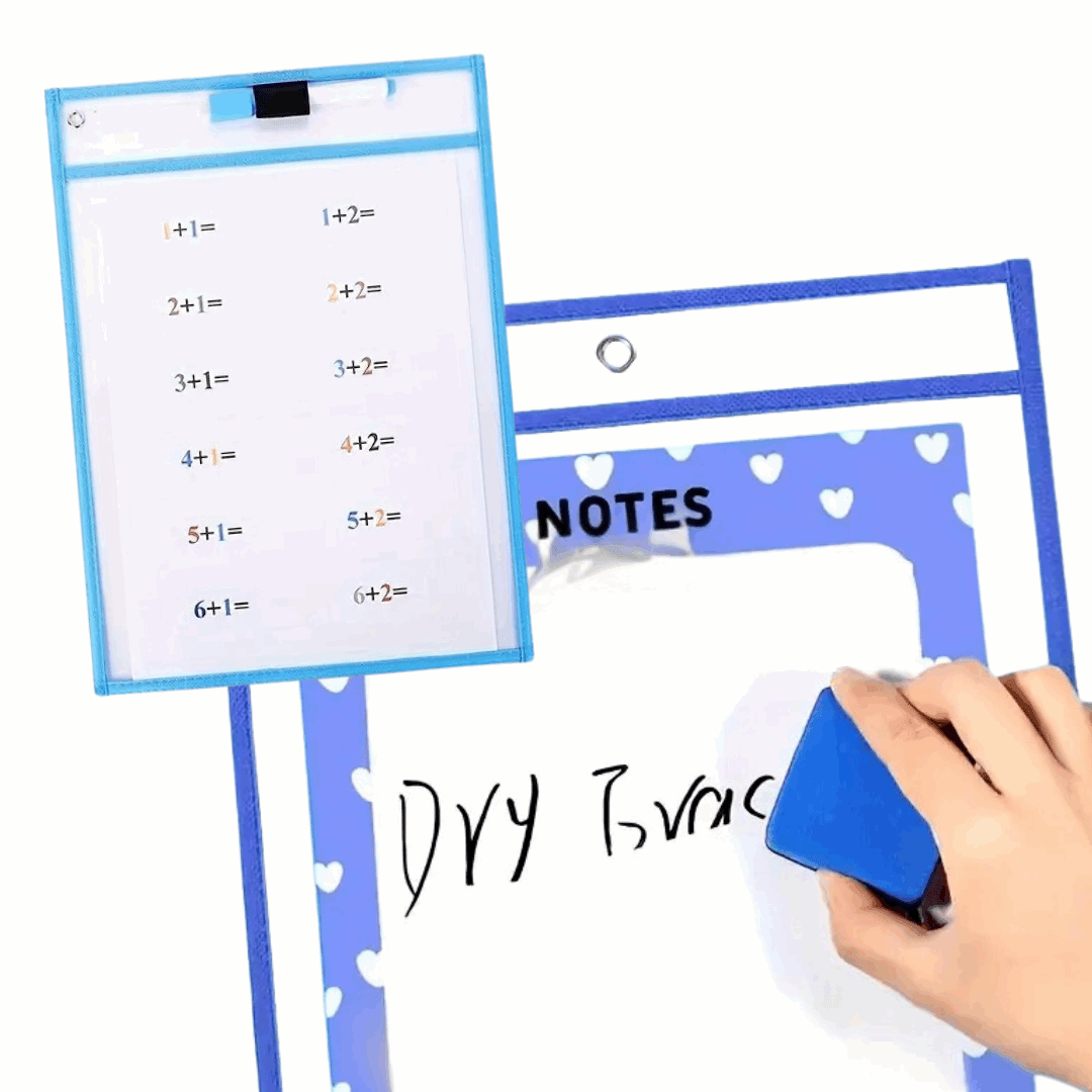 Colorful Reusable Dry-Erase Pockets with Markers Set