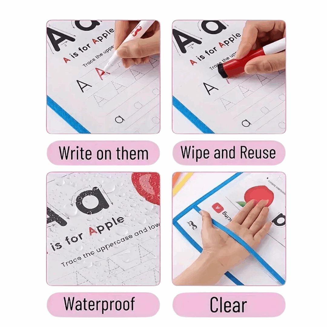 Colorful Reusable Dry-Erase Pockets with Markers Set