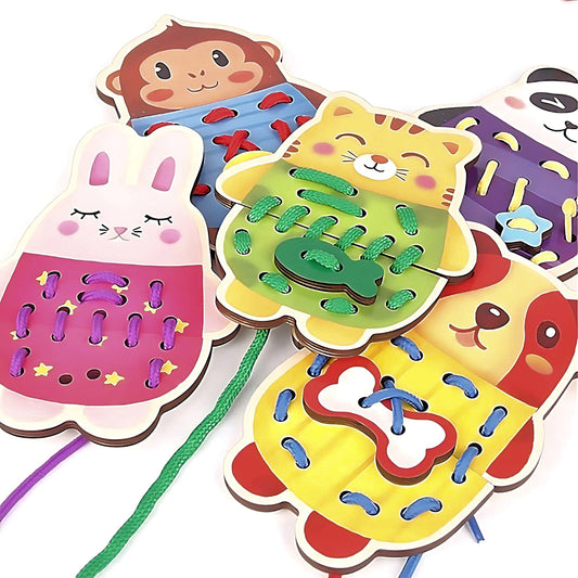 Wood Animal Lacing Puzzle Cards - Made2Motivate
